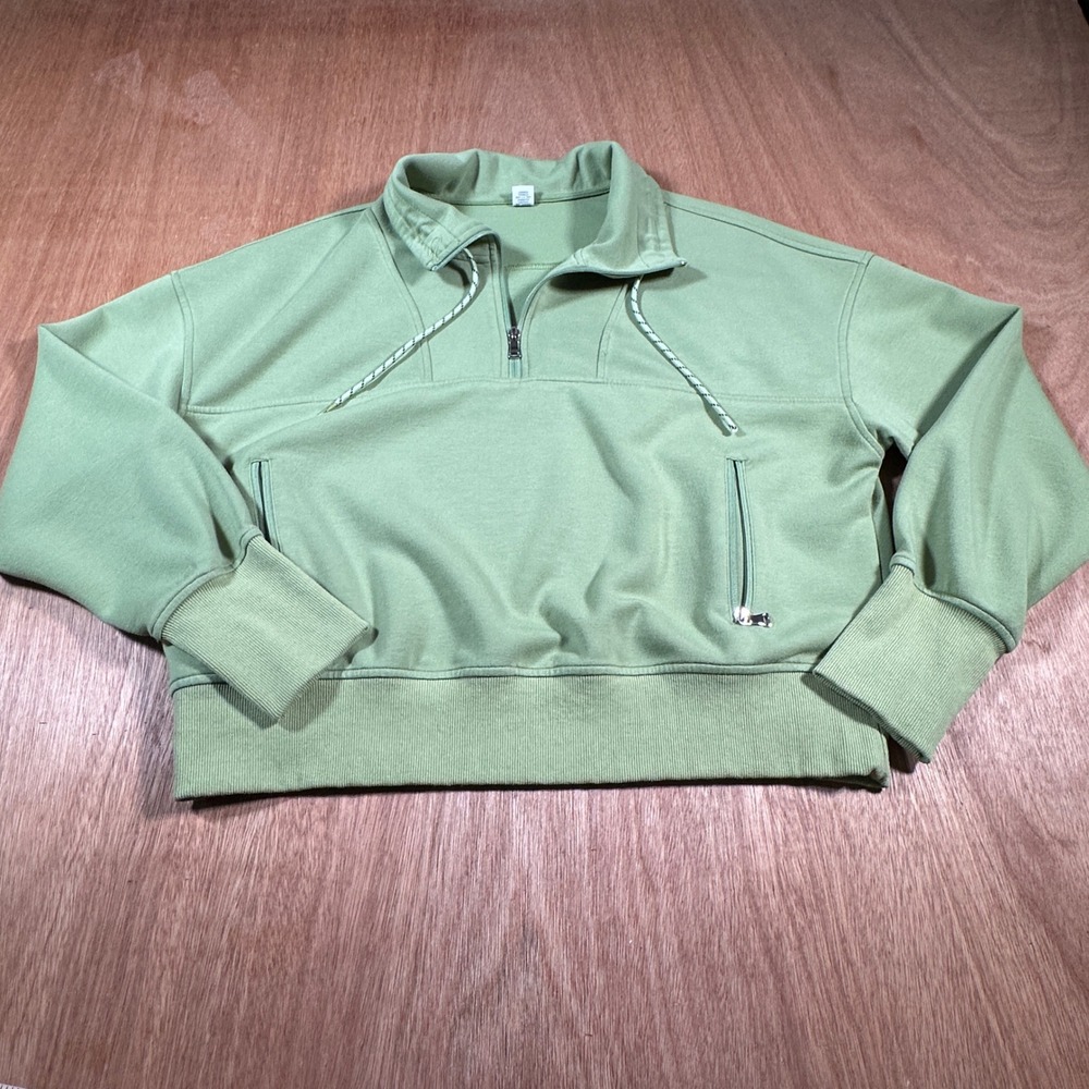 Caracilia Quarter Zip Pullover Womens Large Sage Green Cropped Sweatshirt Active